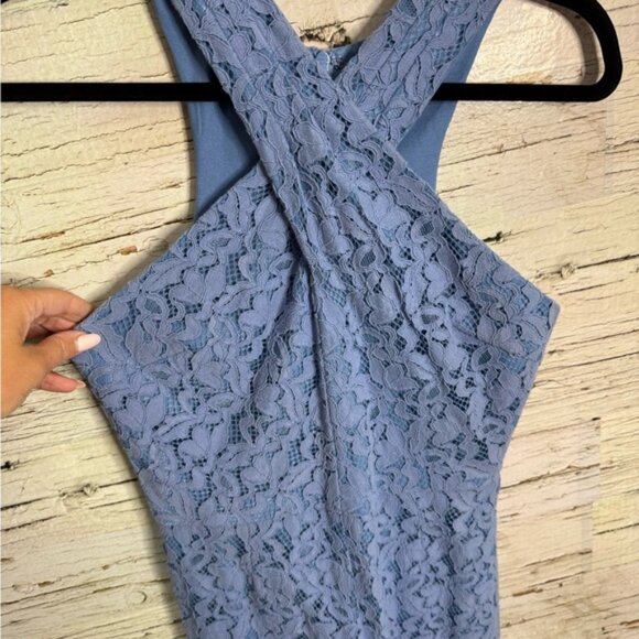 Adelyn Rae Cayden Cross Neck Lace Jumpsuit In Periwinkle size Size xs - Picture 11 of 11